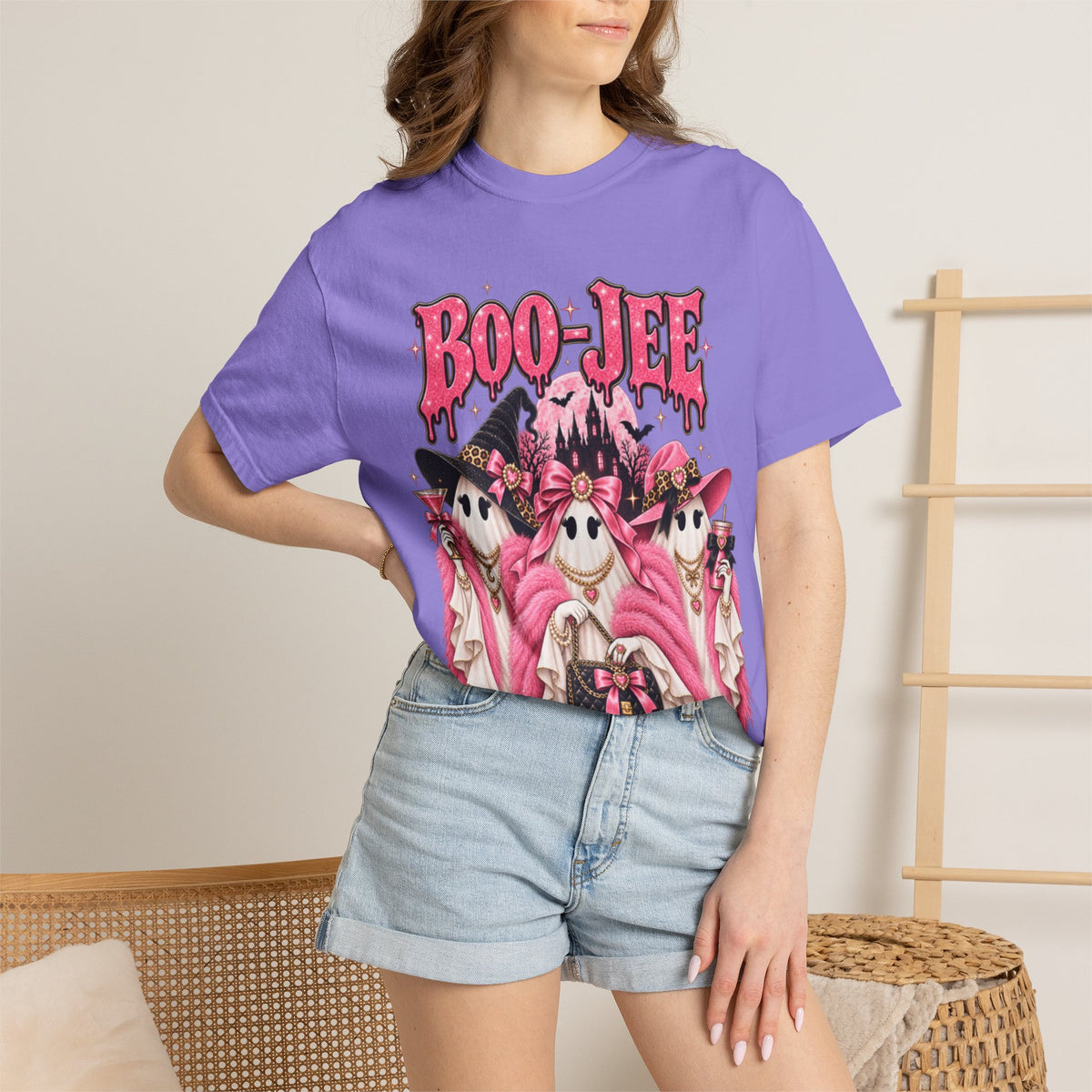 Women Comfort Colors Boo-Jee Halloween Ghost Trio T-Shirt