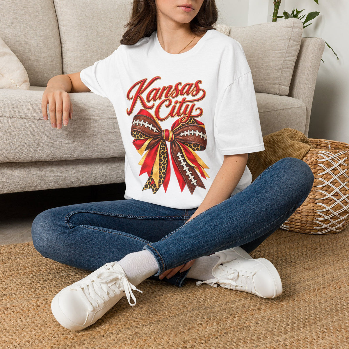 Women Kansas City Football Bow T-Shirt