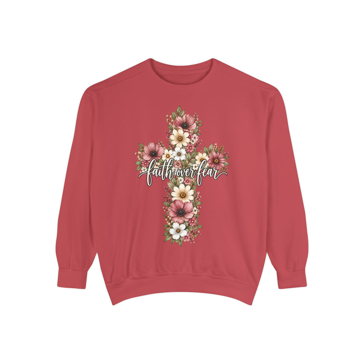 Women Comfort Colors Faith Over Fear Floral Cross Sweatshirt