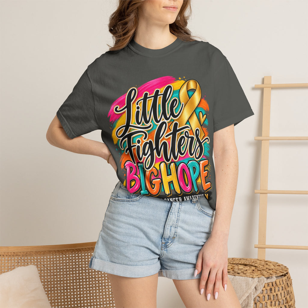 Women Comfort Colors Childhood Cancer Awareness T-Shirt — "Little Fighters Big Hope"
