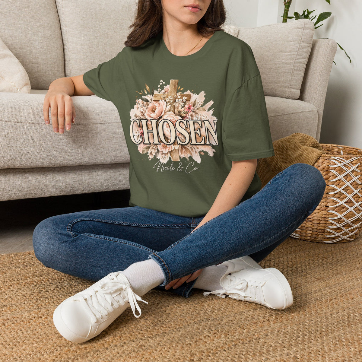 Women Chosen Floral Cross T-Shirt