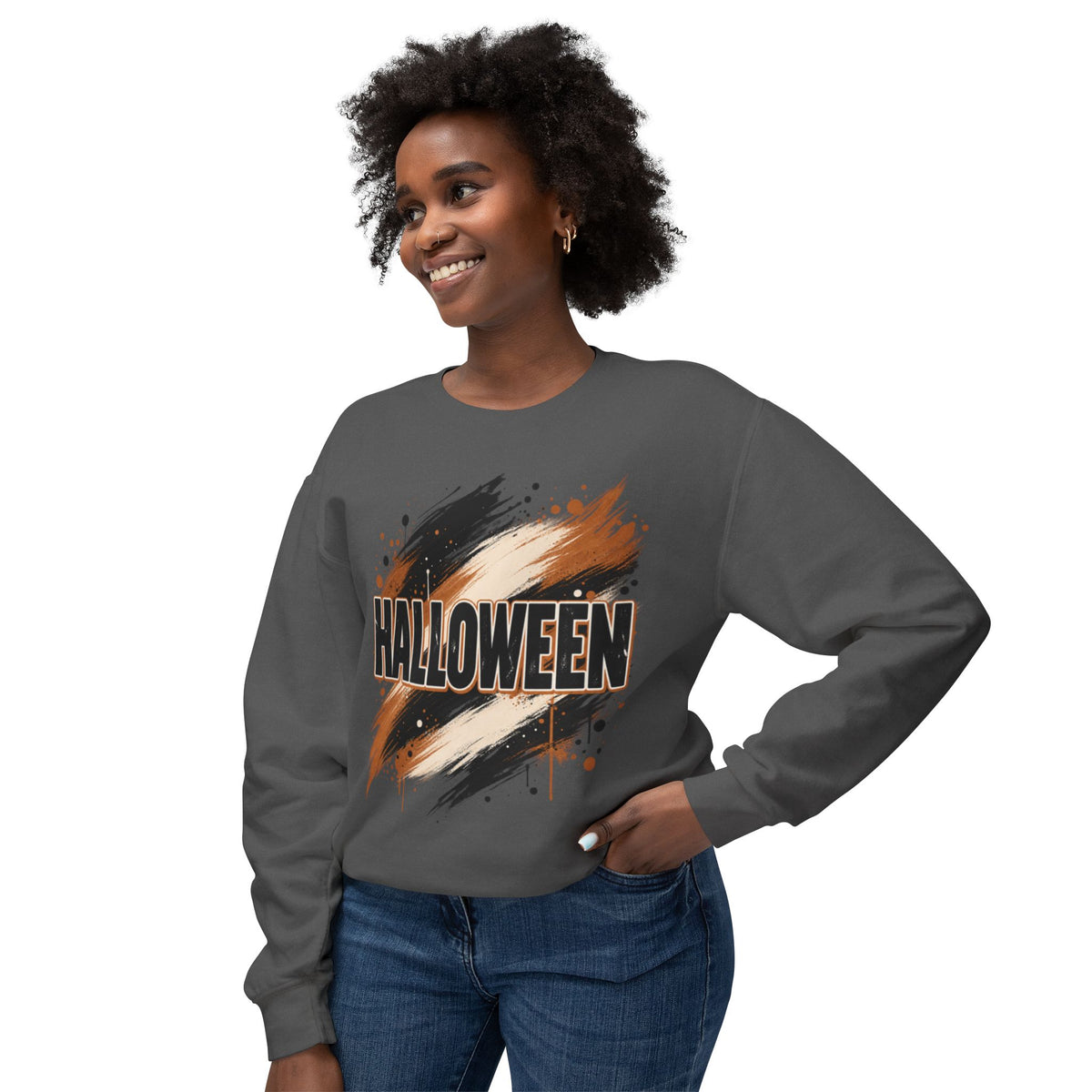 Women Comfort Colors Halloween Graphic Sweatshirt — Brush Stroke Script Design