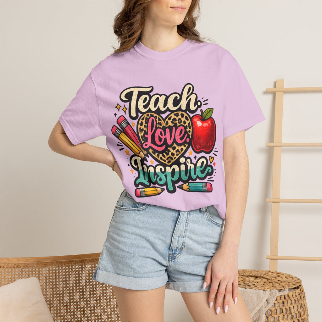 Teacher “Teach Love Inspire” T‑Shirt — Apple & Pencils Teacher Appreciation Tee