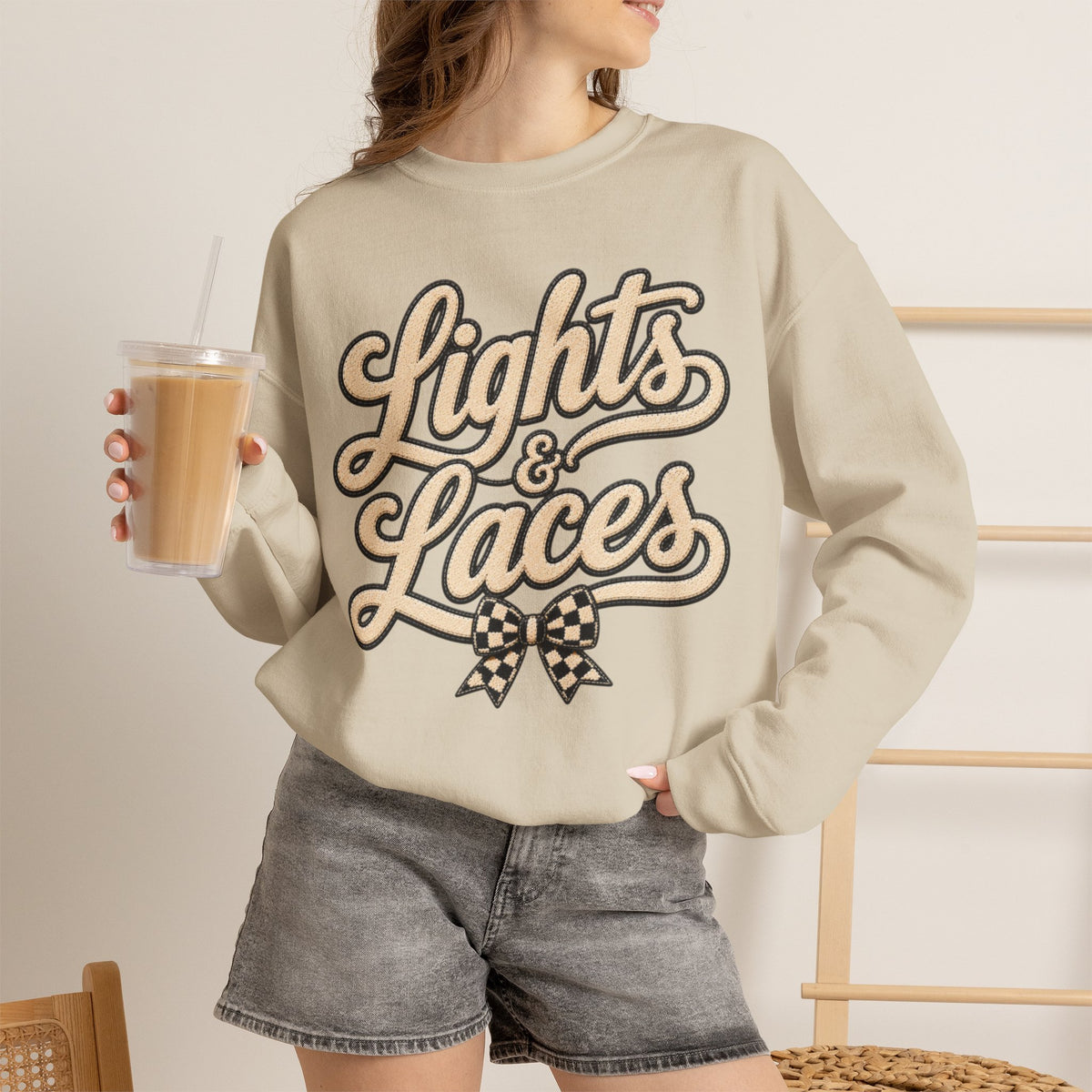Women Neutral "Lights & Laces" Crewneck Sweatshirt