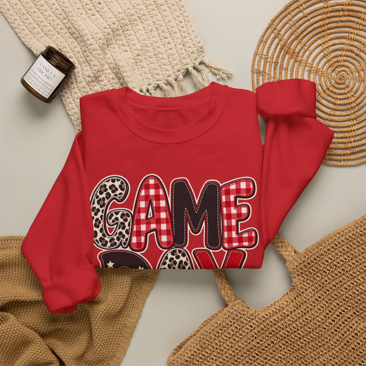 Women Red and Black Game Day Crewneck Sweatshirt