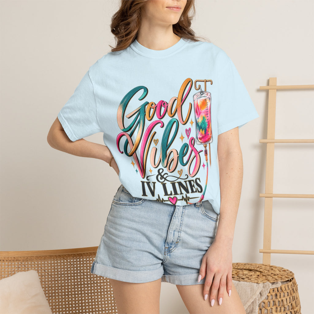 Women Comfort Colors Good Vibes & IV Lines T-Shirt