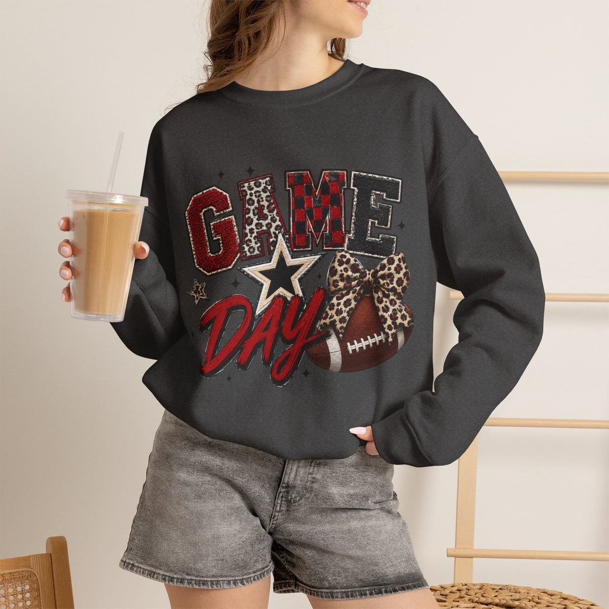 Women Black and Red Gameday Crewneck Sweatshirt