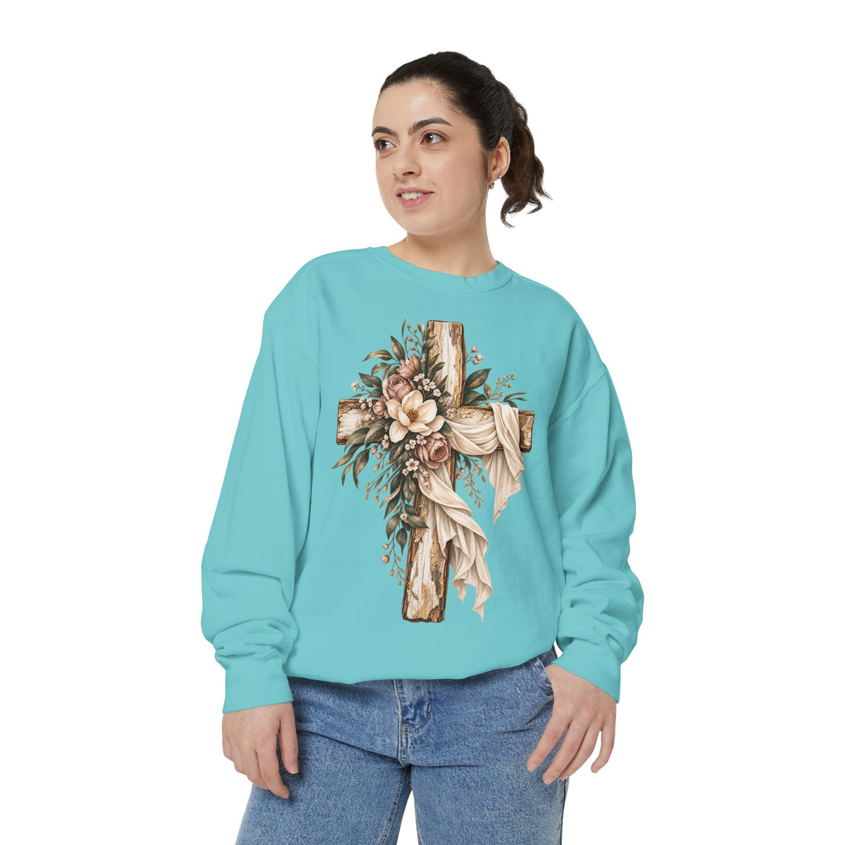 Floral Cross Christian Sweatshirt- Comfort Colors