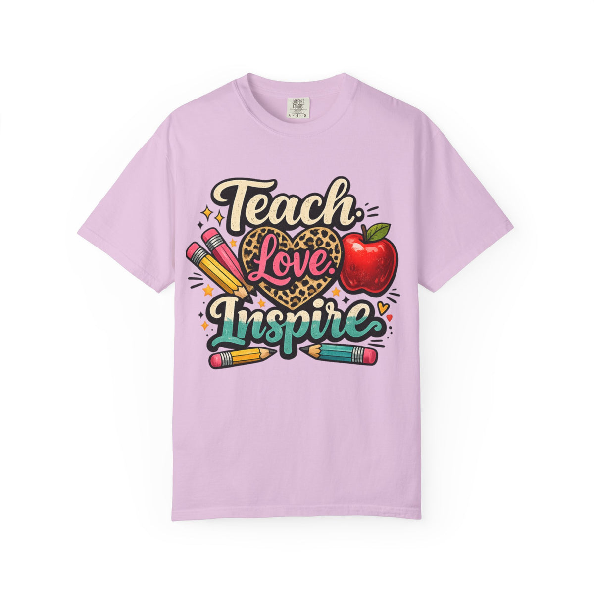 Teacher “Teach Love Inspire” T‑Shirt — Apple & Pencils Teacher Appreciation Tee