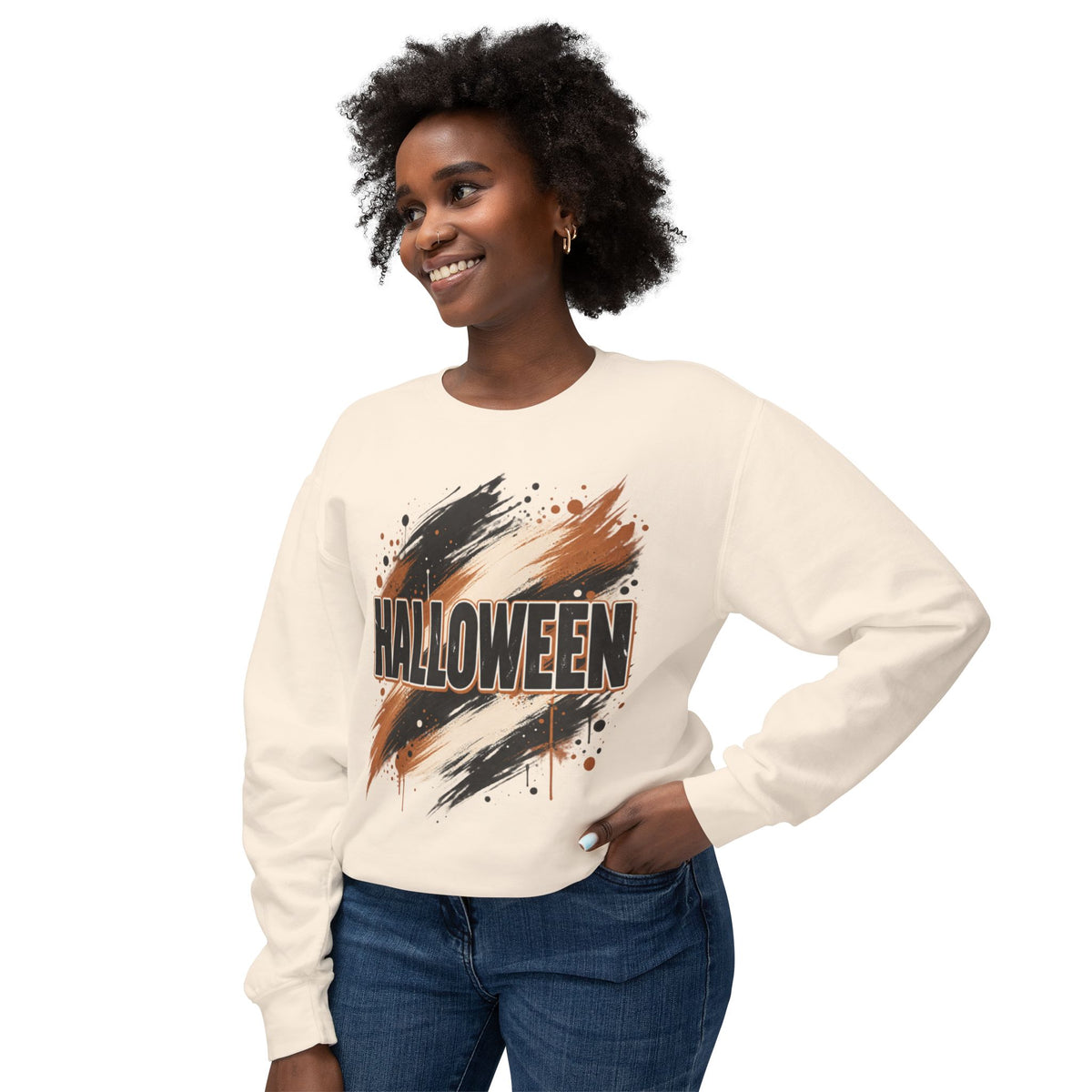 Women Comfort Colors Halloween Graphic Sweatshirt — Brush Stroke Script Design