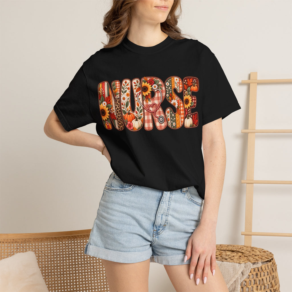 Women Comfort Colors Nurse Floral Graphic T-Shirt