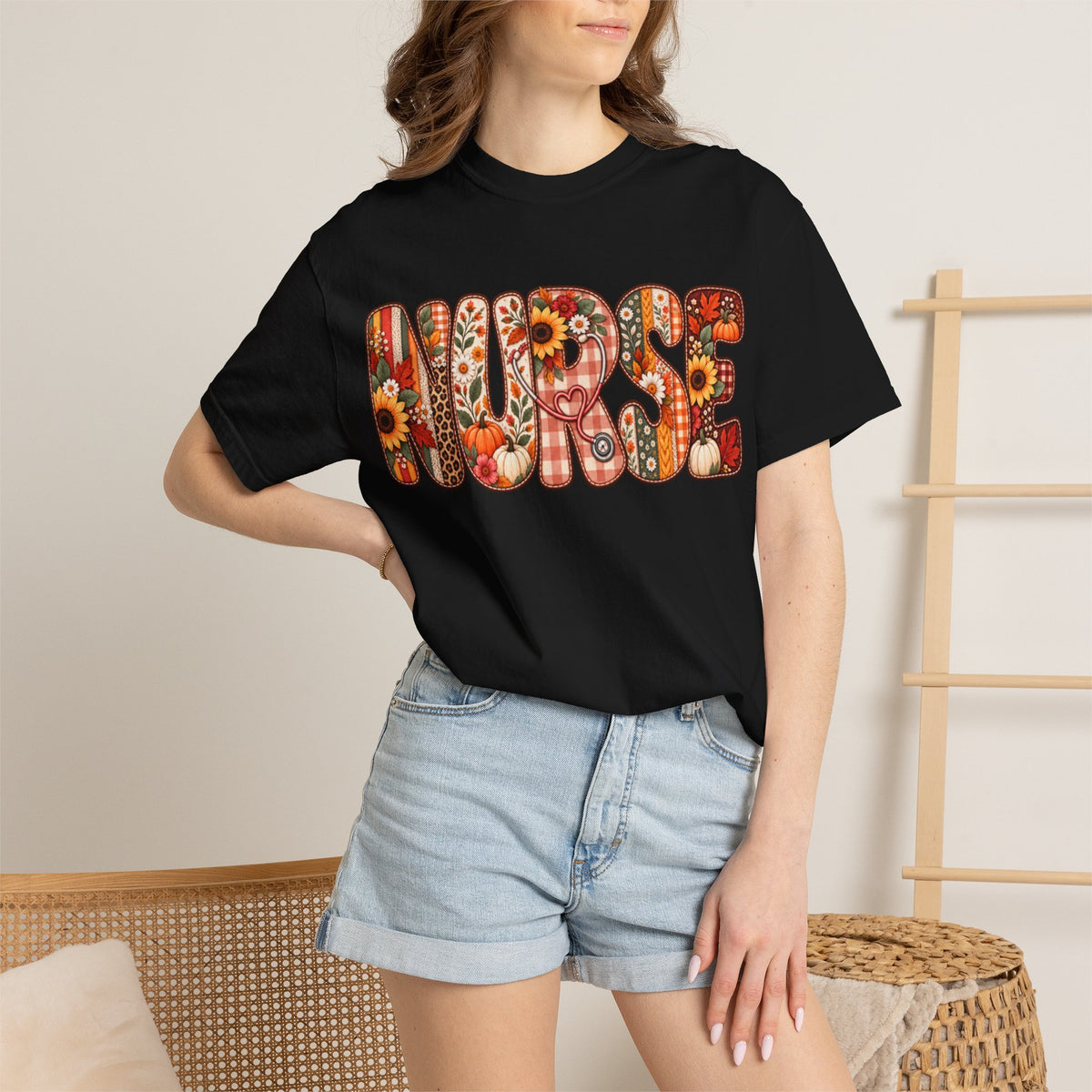 Women Comfort Colors Nurse Floral Graphic T-Shirt