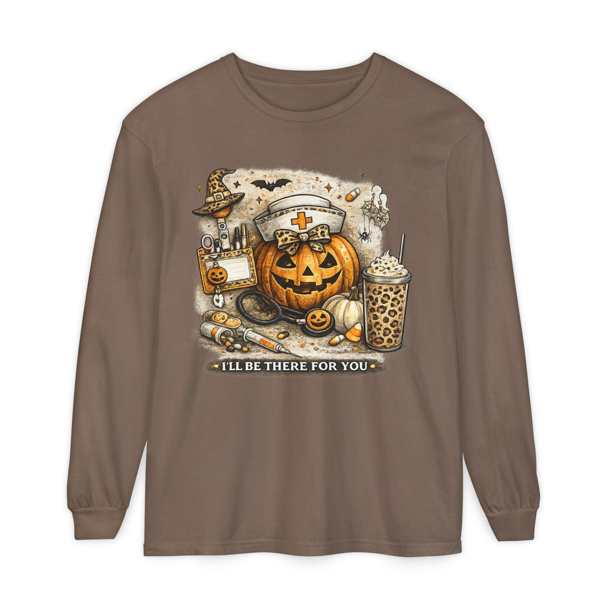Halloween Nurse Pumpkin Long Sleeve Tee — "I'll Be There for You"