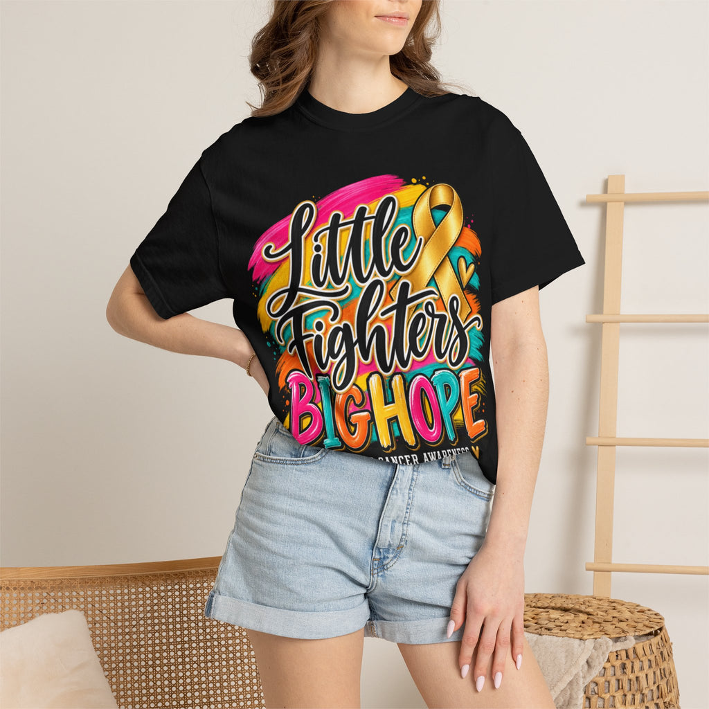 Women Comfort Colors Childhood Cancer Awareness T-Shirt — "Little Fighters Big Hope"