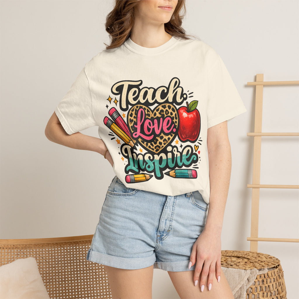 Teacher “Teach Love Inspire” T‑Shirt — Apple & Pencils Teacher Appreciation Tee