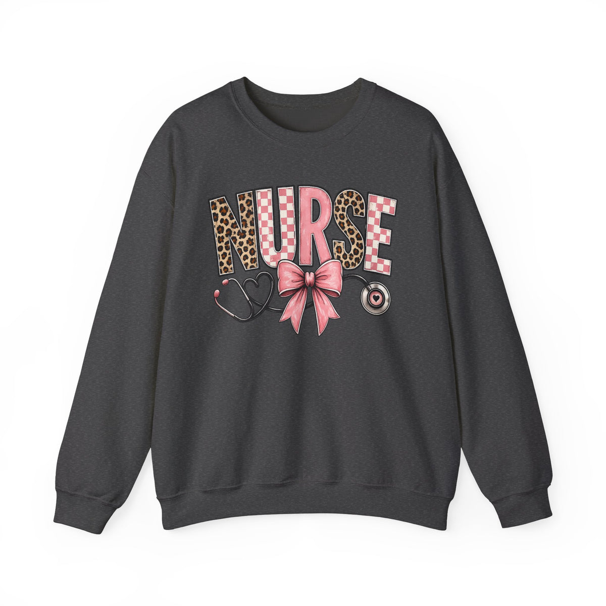 Nurse Leopard Print Ribbon Crewneck Sweatshirt