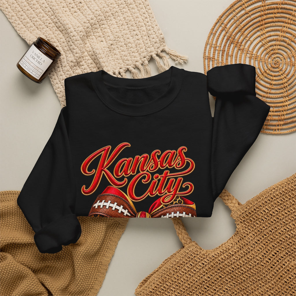Women Kansas City Football Ribbon Crewneck Sweatshirt