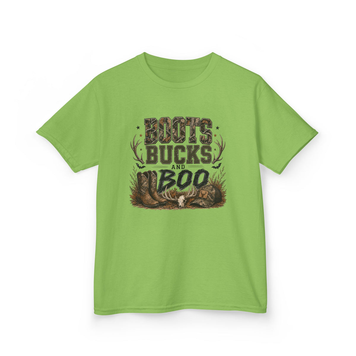 Youth 'Boots Bucks and Boo' Graphic Tee — Cute Hunting & Halloween Kid Shirt