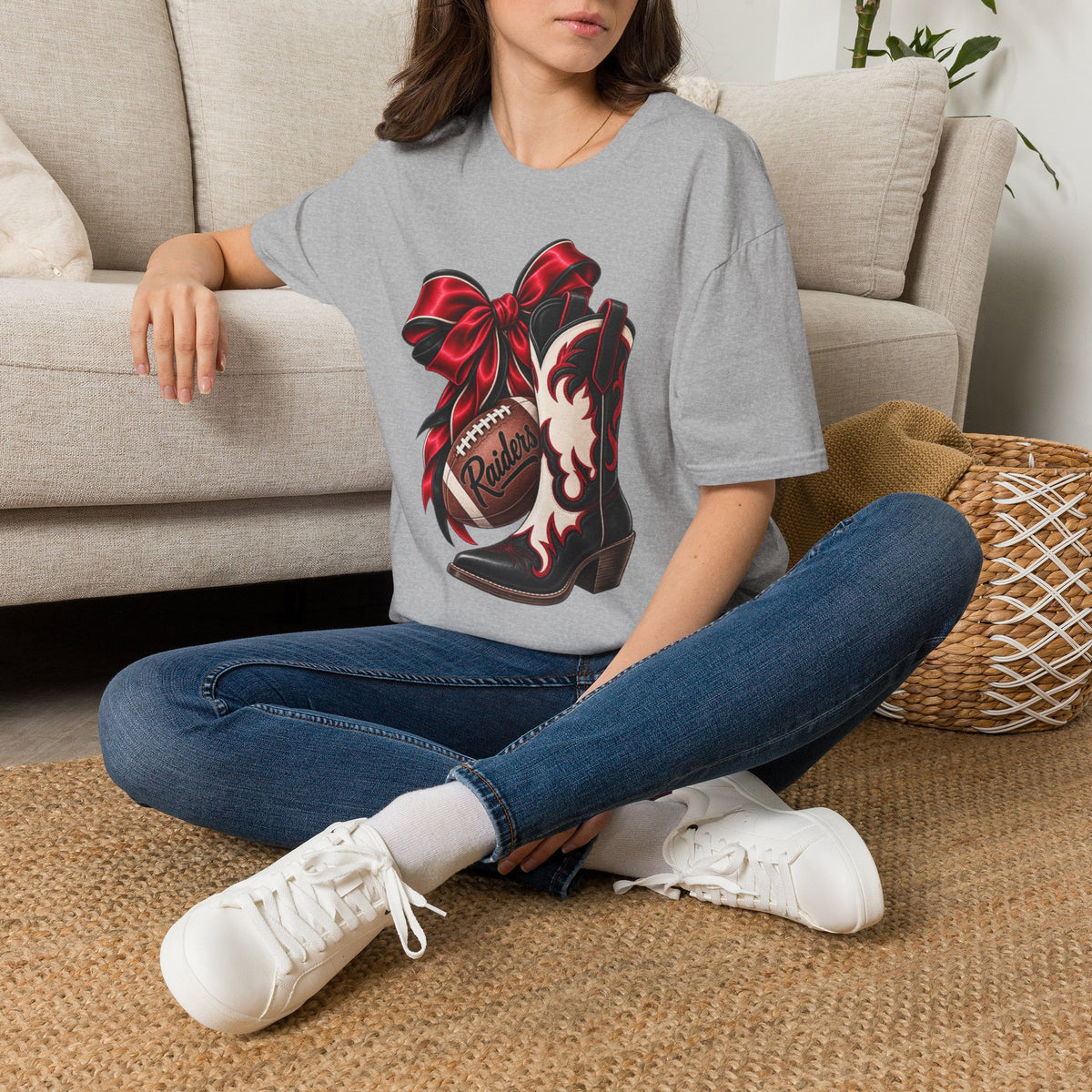 Women Red Bow & Boots Game Day T-Shirt