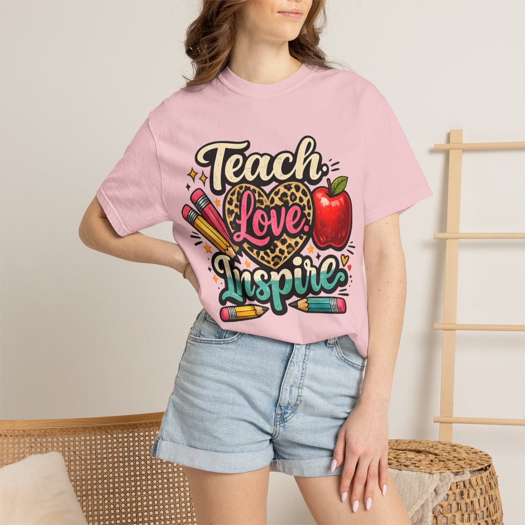 Teacher “Teach Love Inspire” T‑Shirt — Apple & Pencils Teacher Appreciation Tee