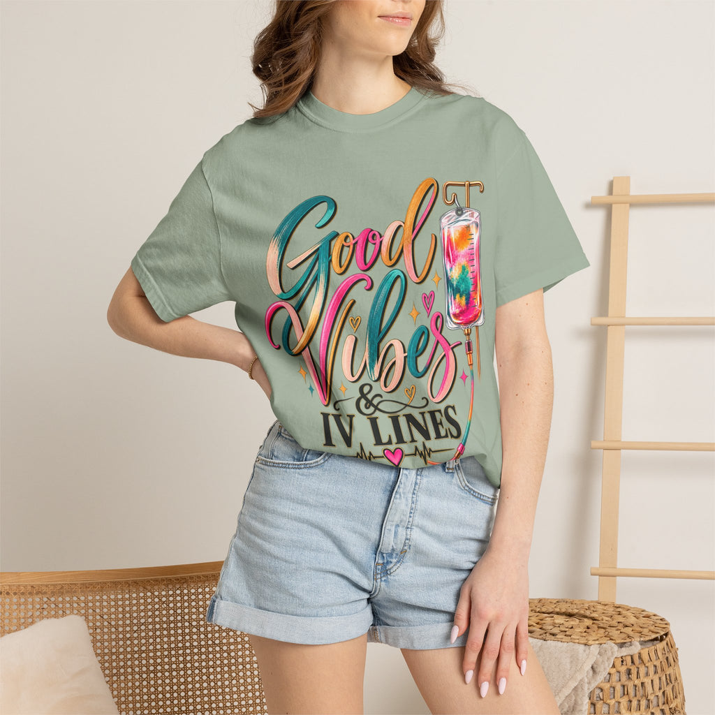 Women Comfort Colors Good Vibes & IV Lines T-Shirt