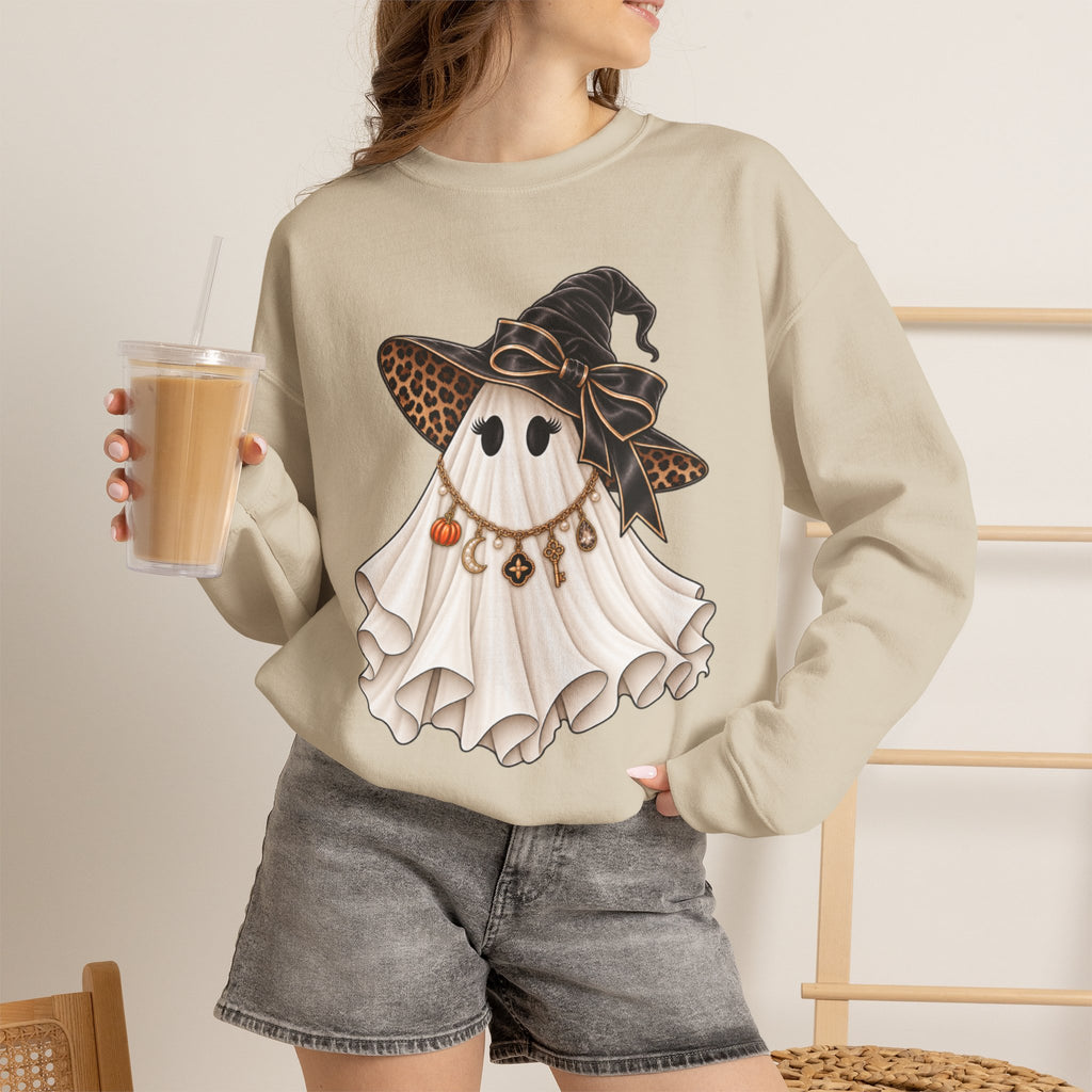 Women Halloween Ghost with Witch Hat Sweatshirt