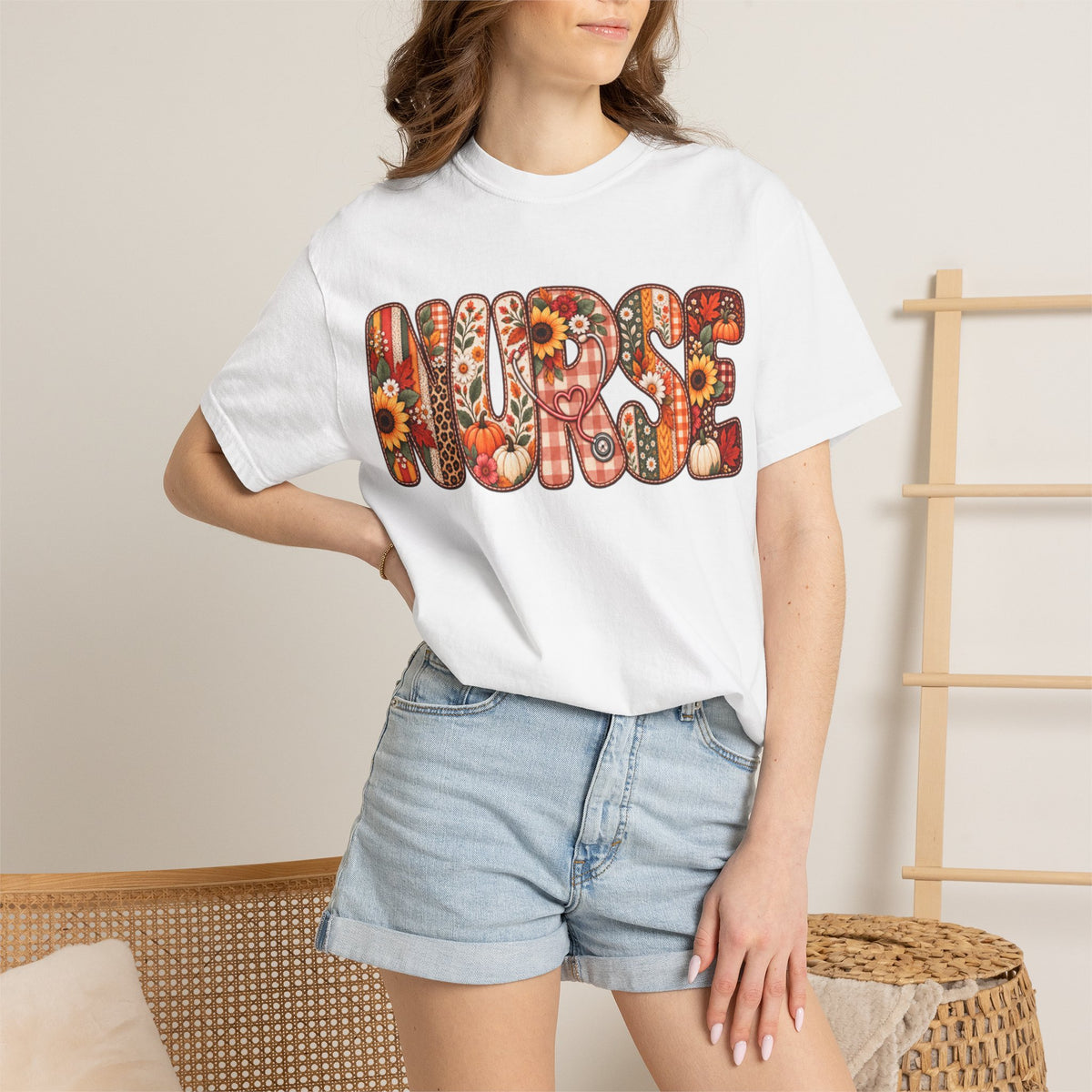 Women Comfort Colors Nurse Floral Graphic T-Shirt