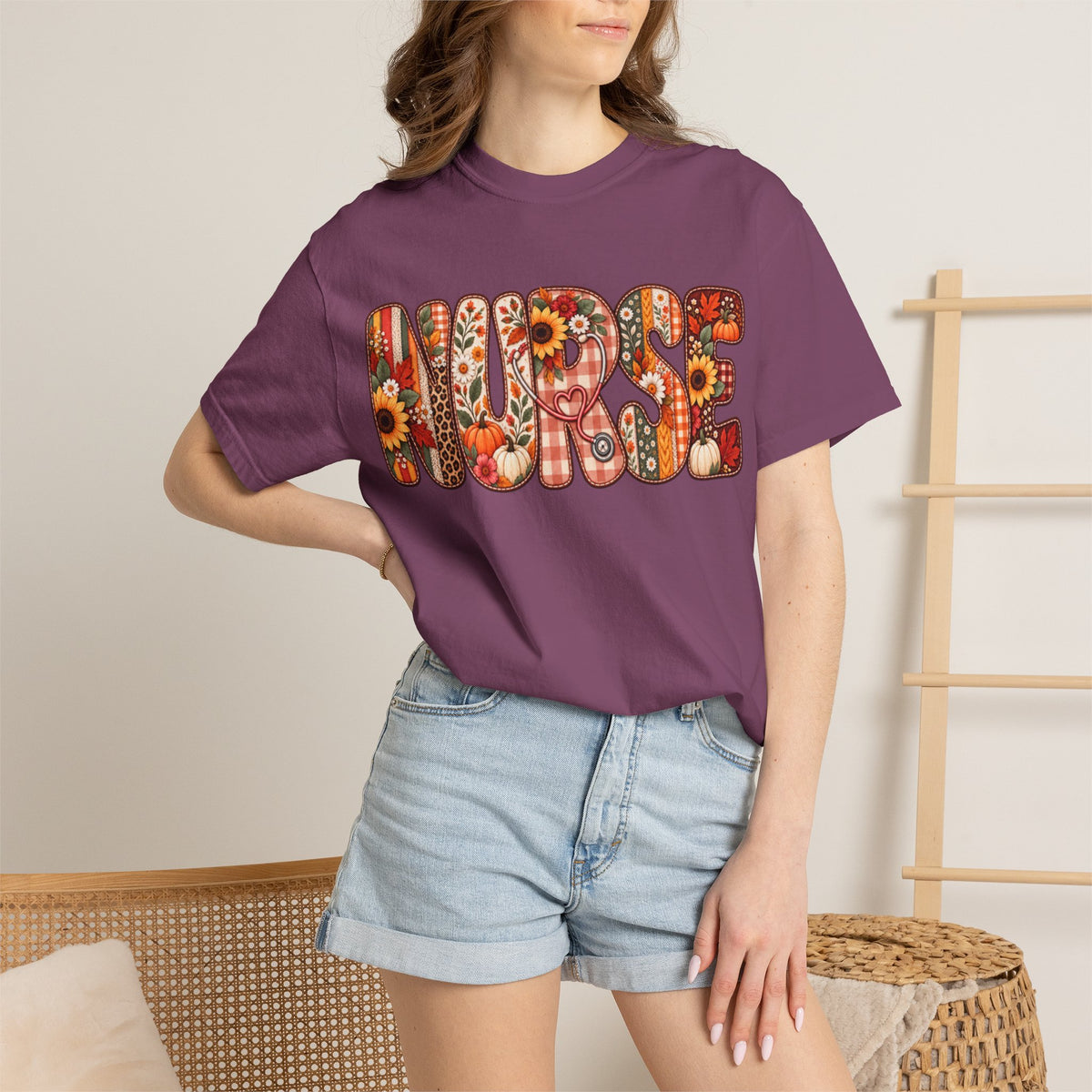 Women Comfort Colors Nurse Floral Graphic T-Shirt