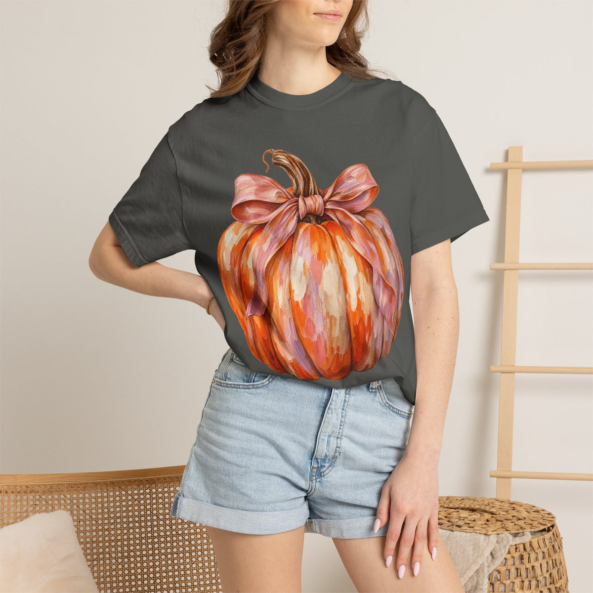 Women Comfort Colors Watercolor Pumpkin T-Shirt