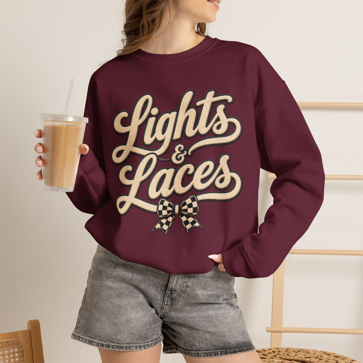 Women Neutral "Lights & Laces" Crewneck Sweatshirt