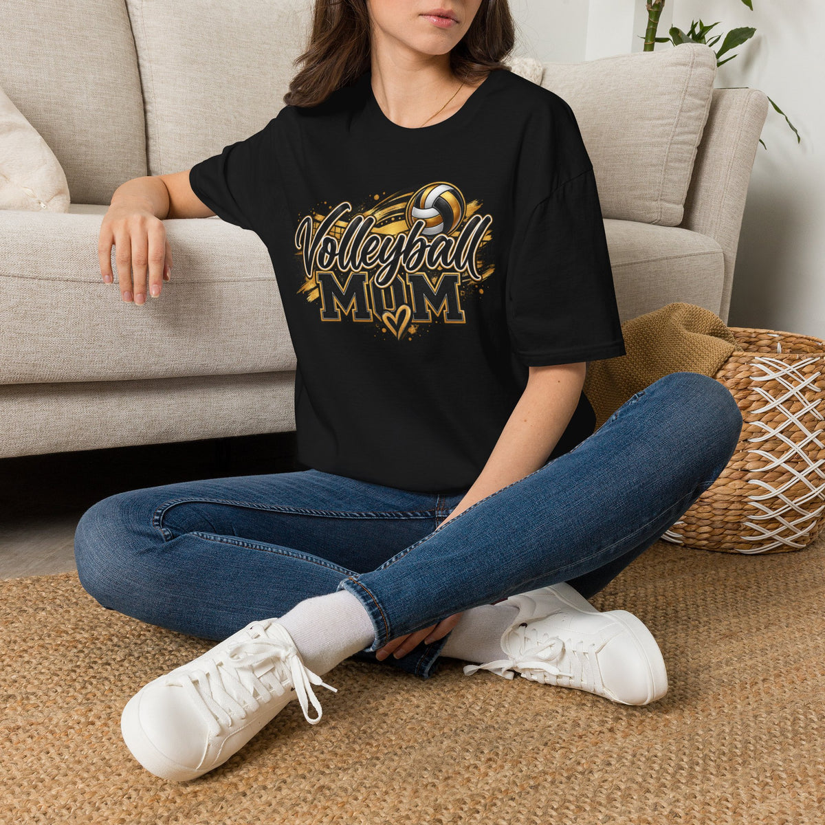Custom Volleyball Mom T-Shirt — Bold Gold & Black Volleyball Graphic