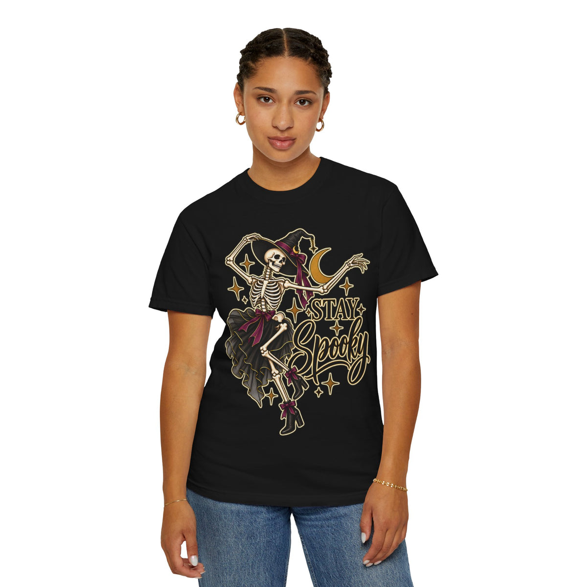 Women Comfort Colors Stay Spooky Skeleton Witch T-Shirt