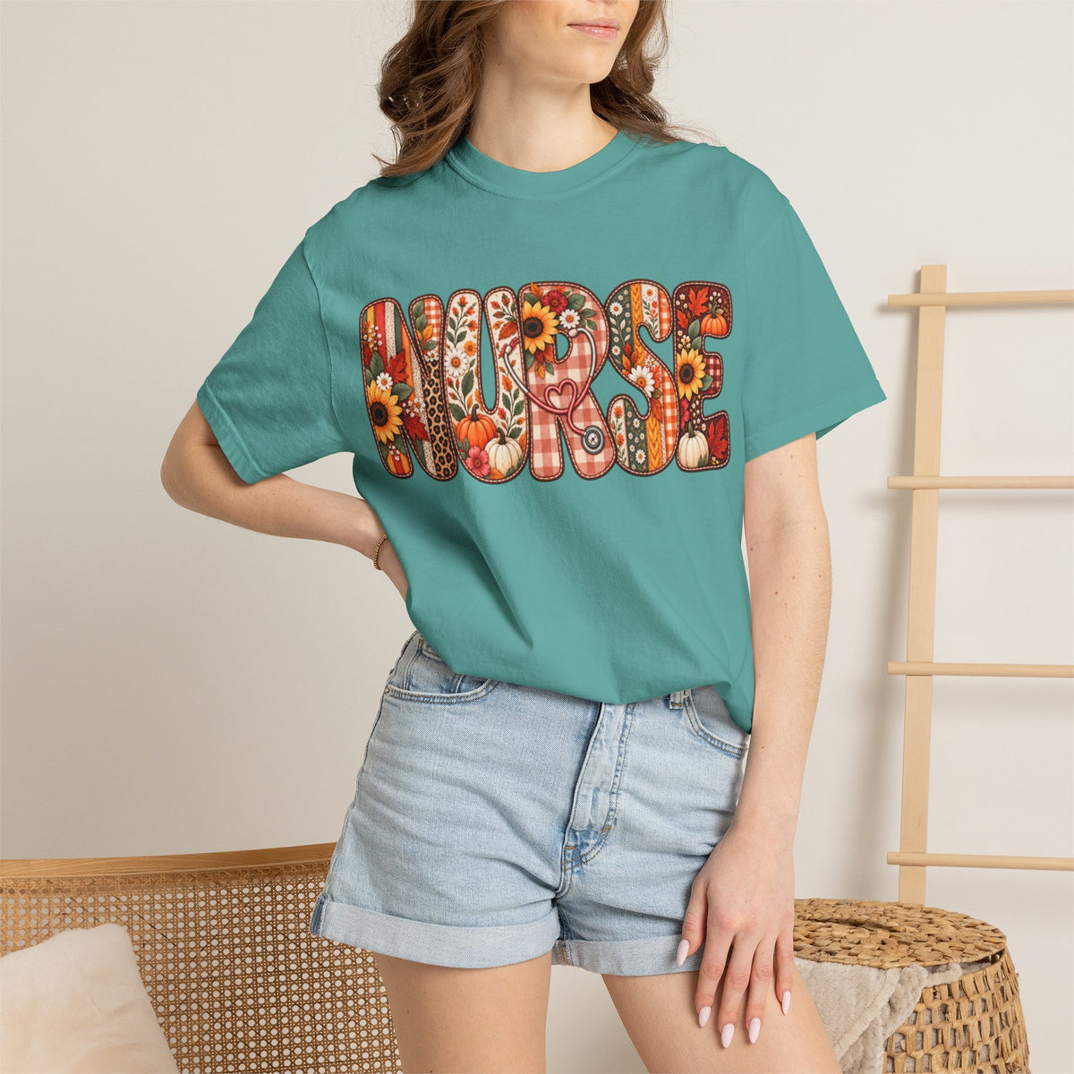 Women Comfort Colors Nurse Floral Graphic T-Shirt