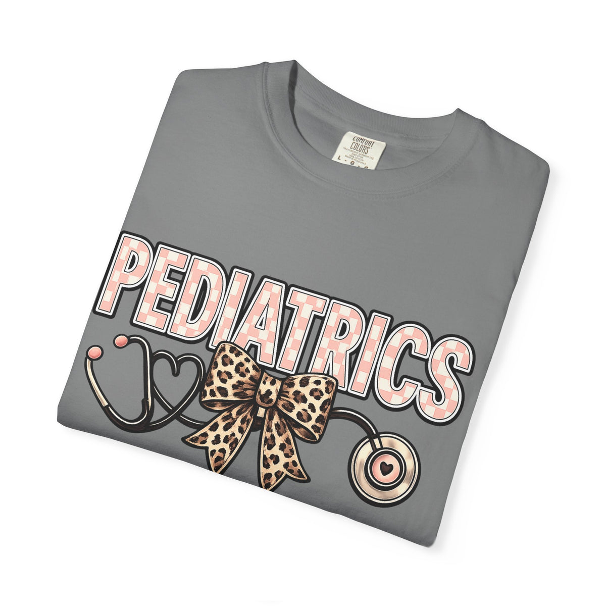 Pediatrics T-Shirt with Leopard Bow & Stethoscope — Cute Medical Tee for Pediatric Nurses/Doctors