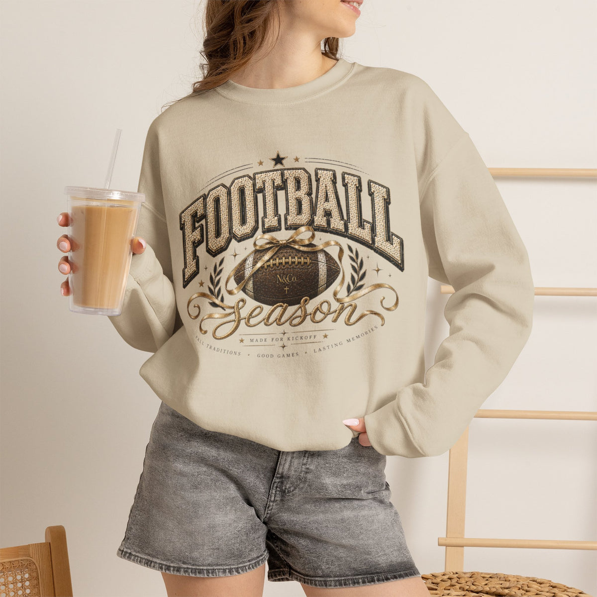 Women Nicole&Co. Football Season Crewneck Sweatshirt
