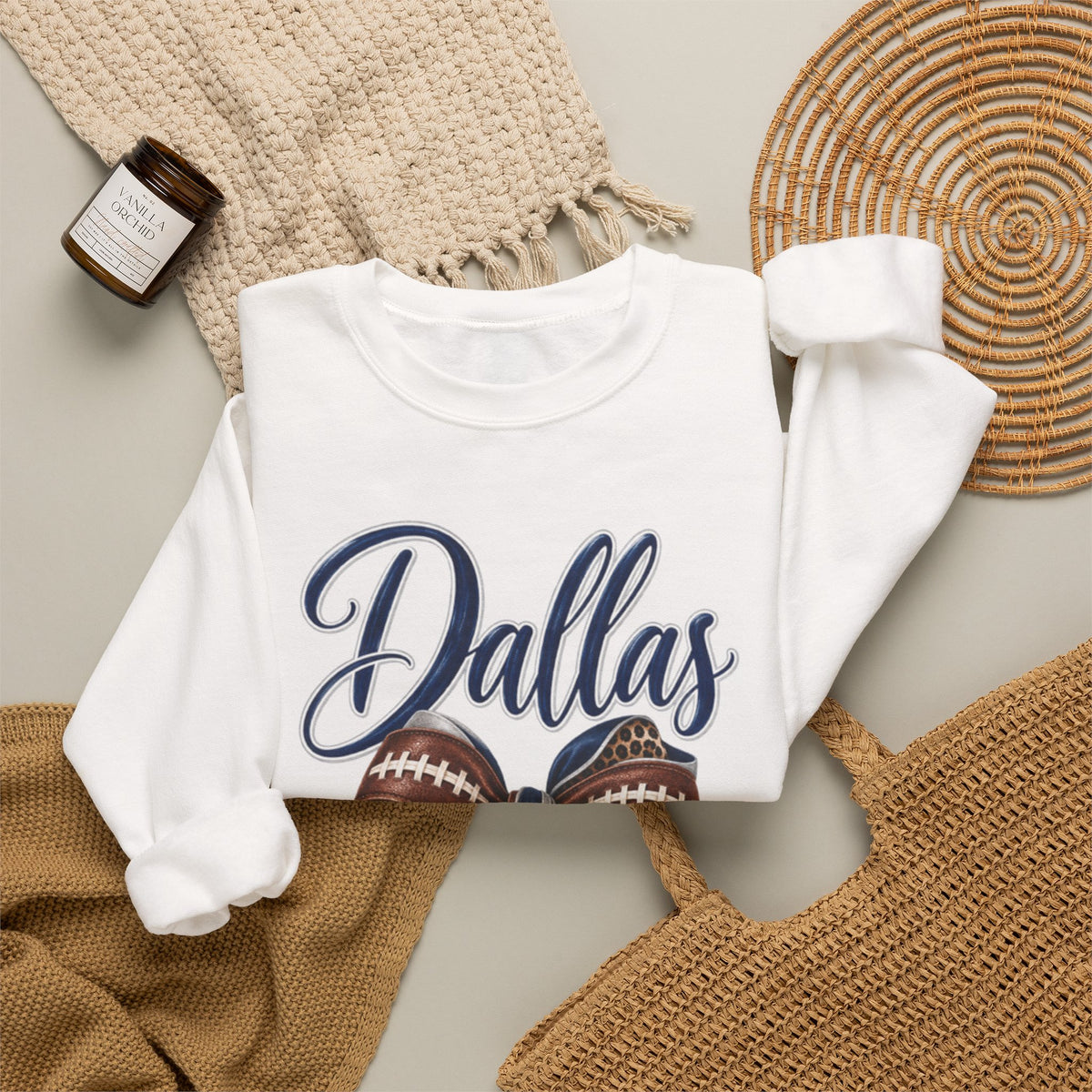 Women Dallas Football Bow Crewneck Sweatshirt
