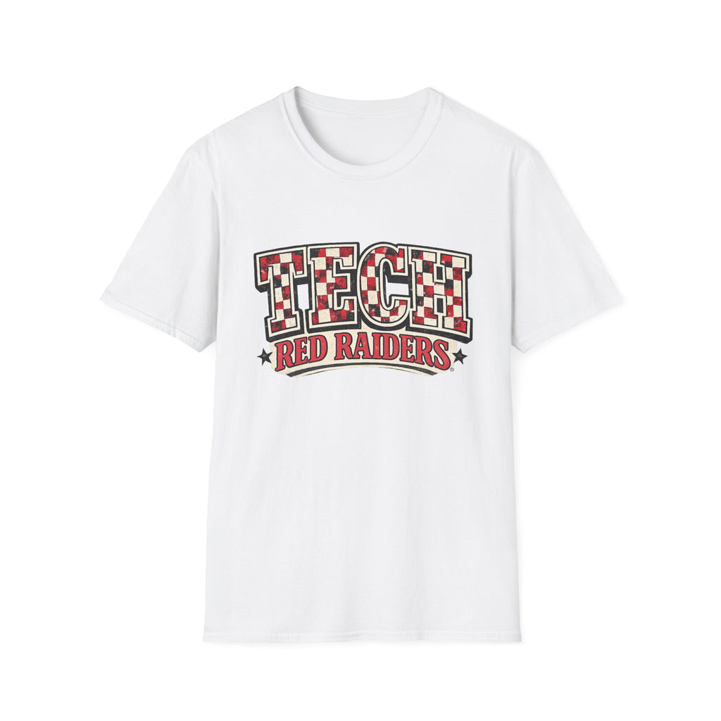 Women Tech Red Raiders Graphic T-Shirt — Checkerboard Team Logo Tee