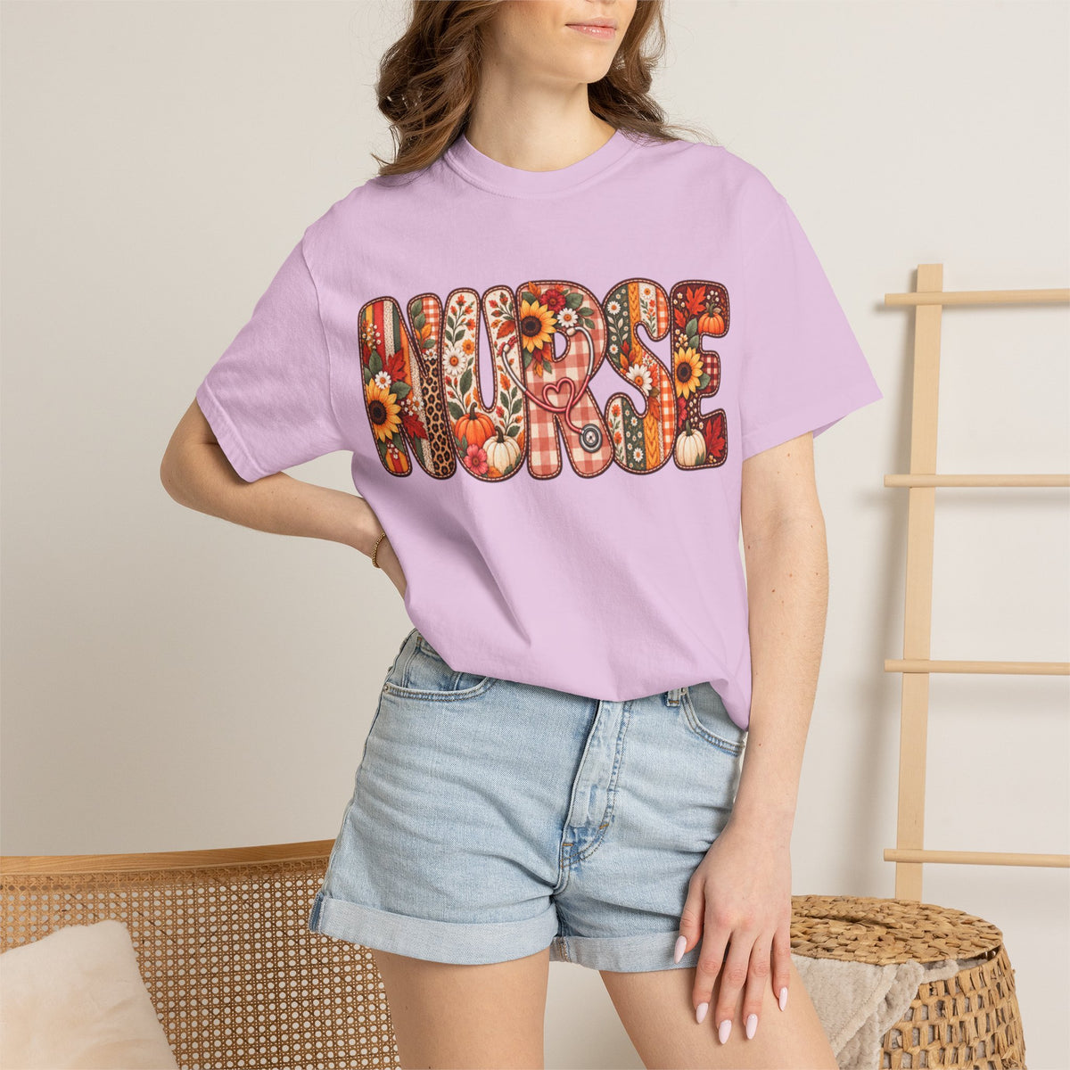 Women Comfort Colors Nurse Floral Graphic T-Shirt