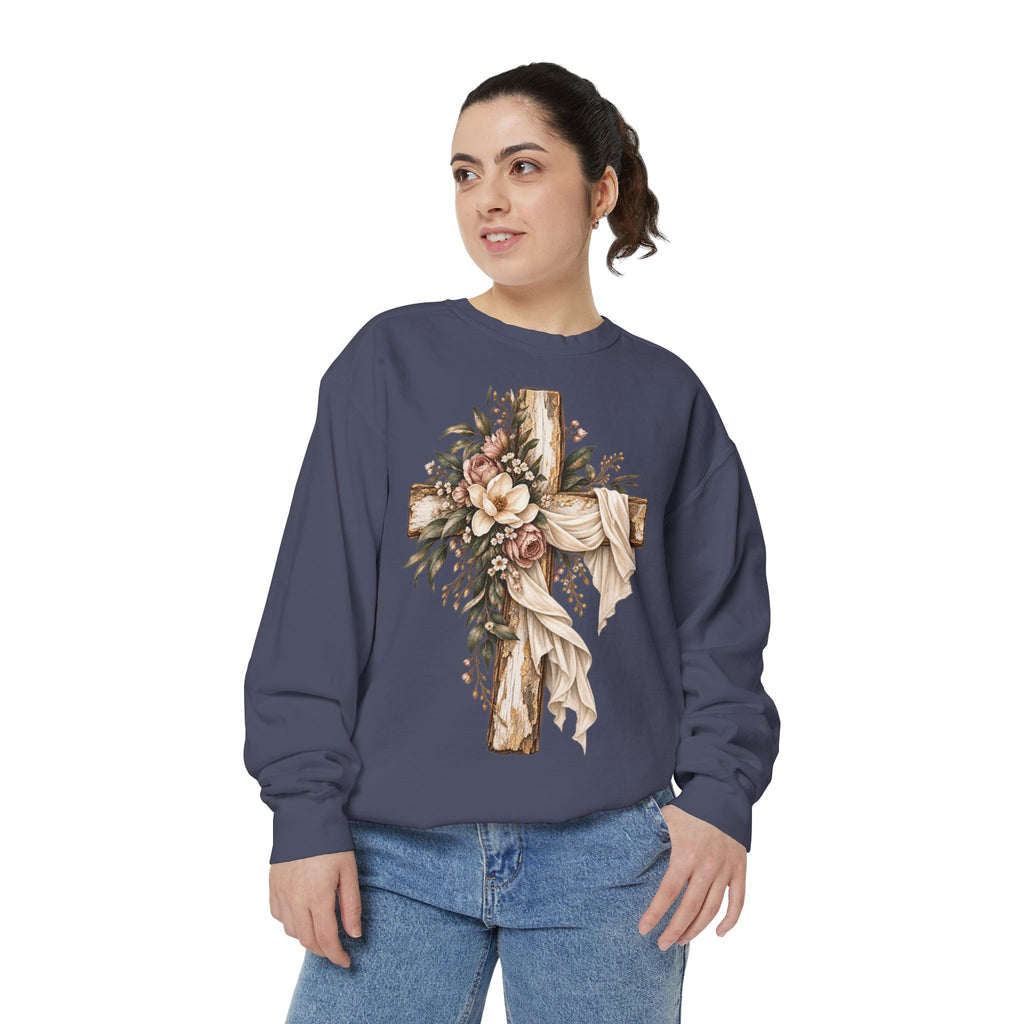 Floral Cross Christian Sweatshirt- Comfort Colors