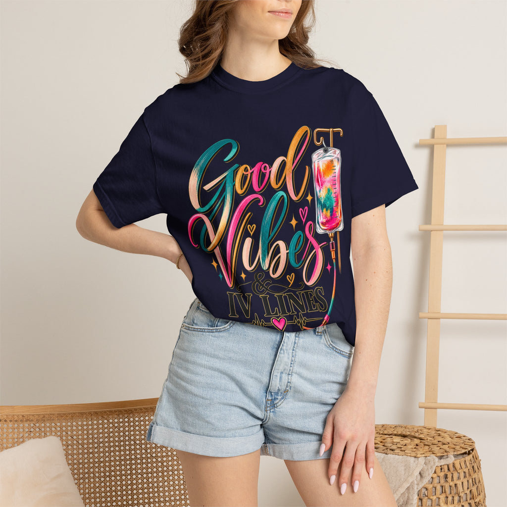 Women Comfort Colors Good Vibes & IV Lines T-Shirt