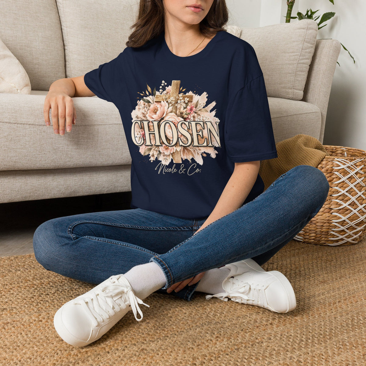 Women Chosen Floral Cross T-Shirt