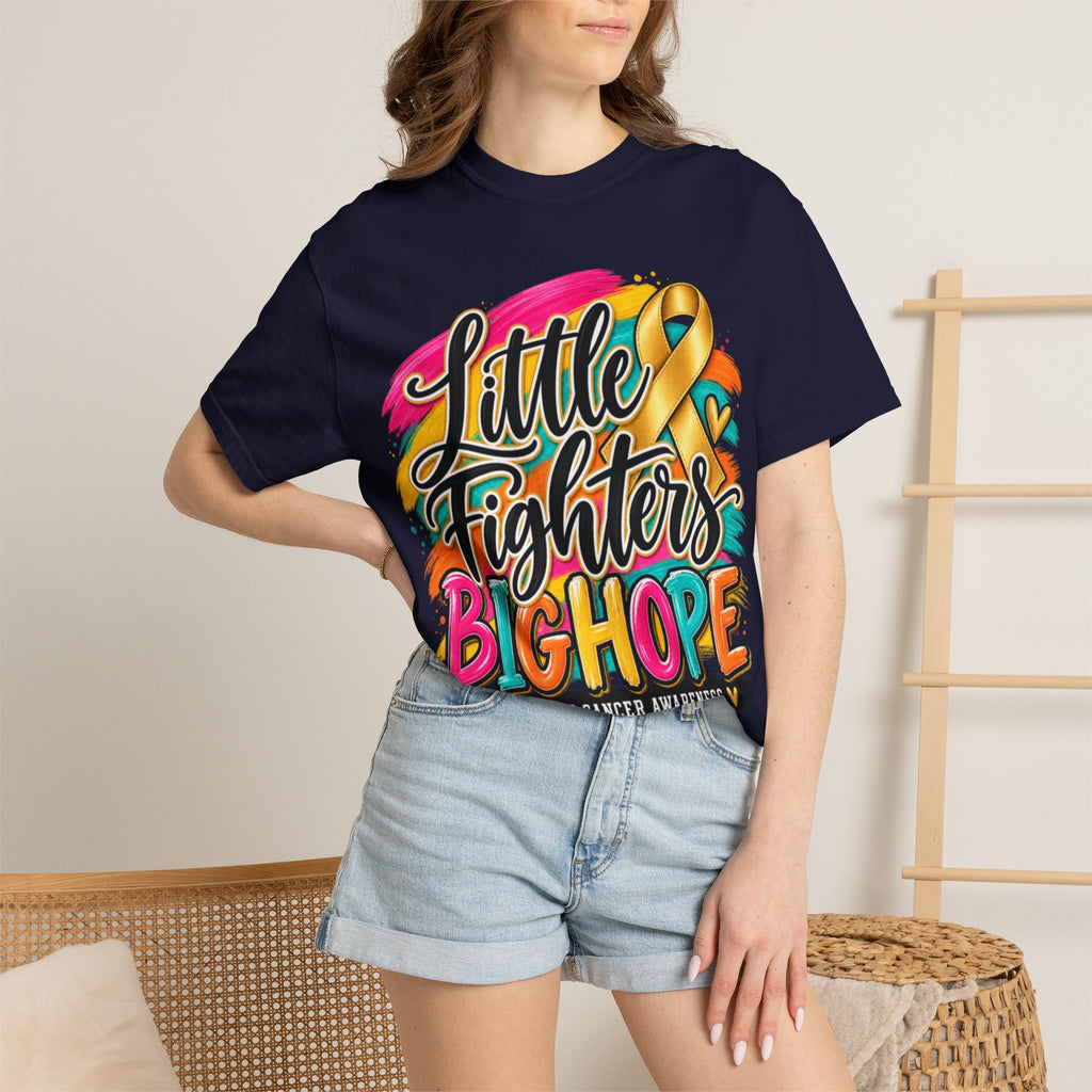 Women Comfort Colors Childhood Cancer Awareness T-Shirt — "Little Fighters Big Hope"