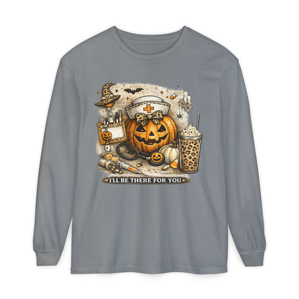 Halloween Nurse Pumpkin Long Sleeve Tee — "I'll Be There for You"