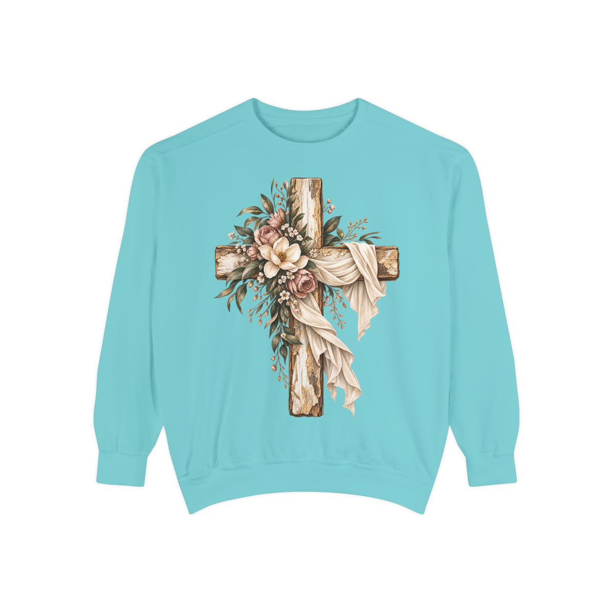 Floral Cross Christian Sweatshirt- Comfort Colors