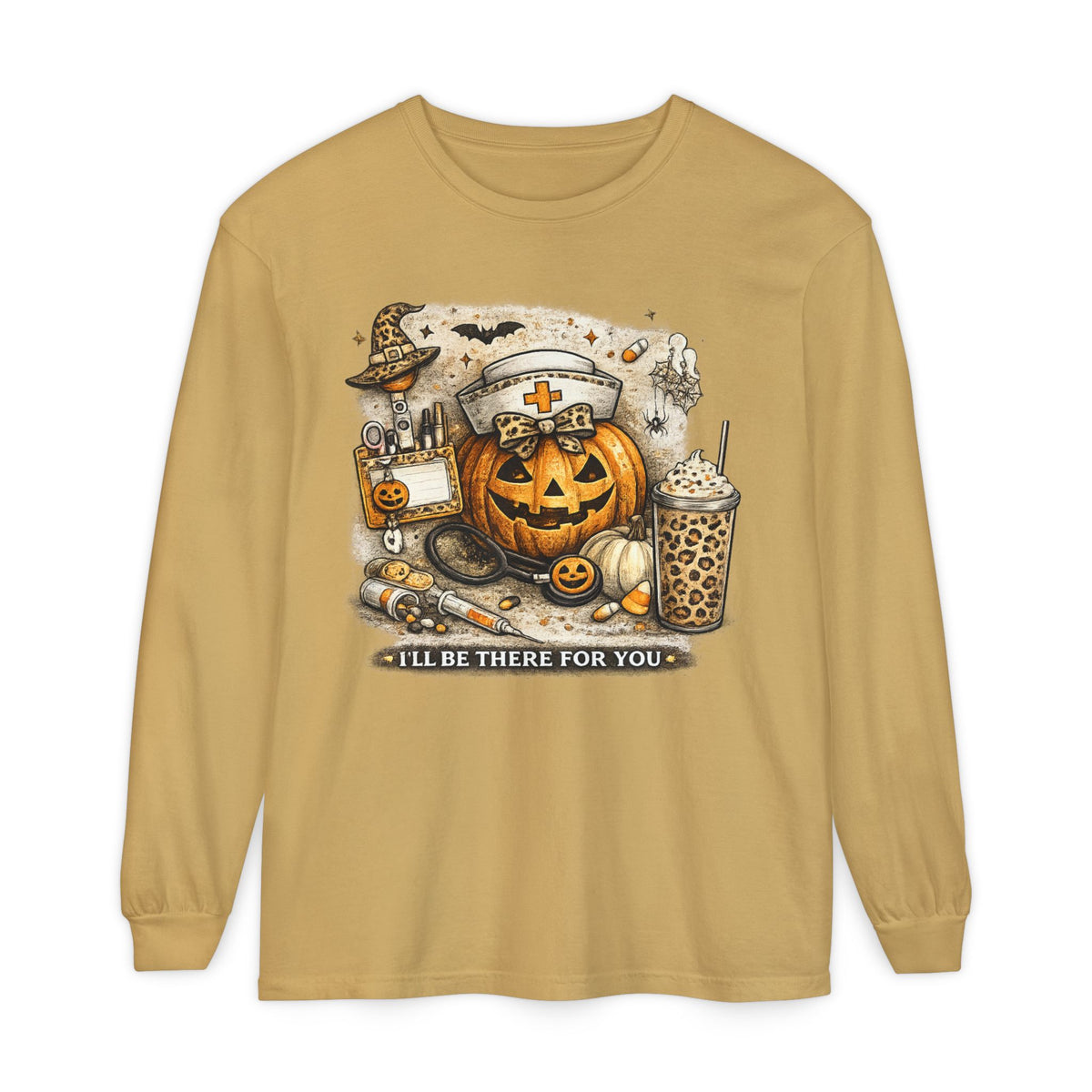 Halloween Nurse Pumpkin Long Sleeve Tee — "I'll Be There for You"