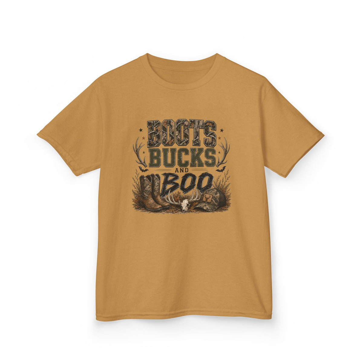 Youth 'Boots Bucks and Boo' Graphic Tee — Cute Hunting & Halloween Kid Shirt