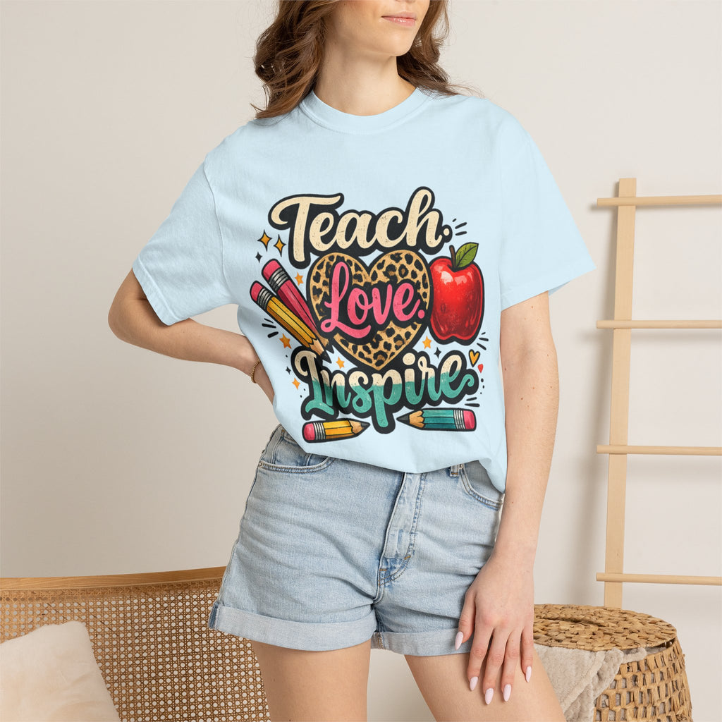 Teacher “Teach Love Inspire” T‑Shirt — Apple & Pencils Teacher Appreciation Tee