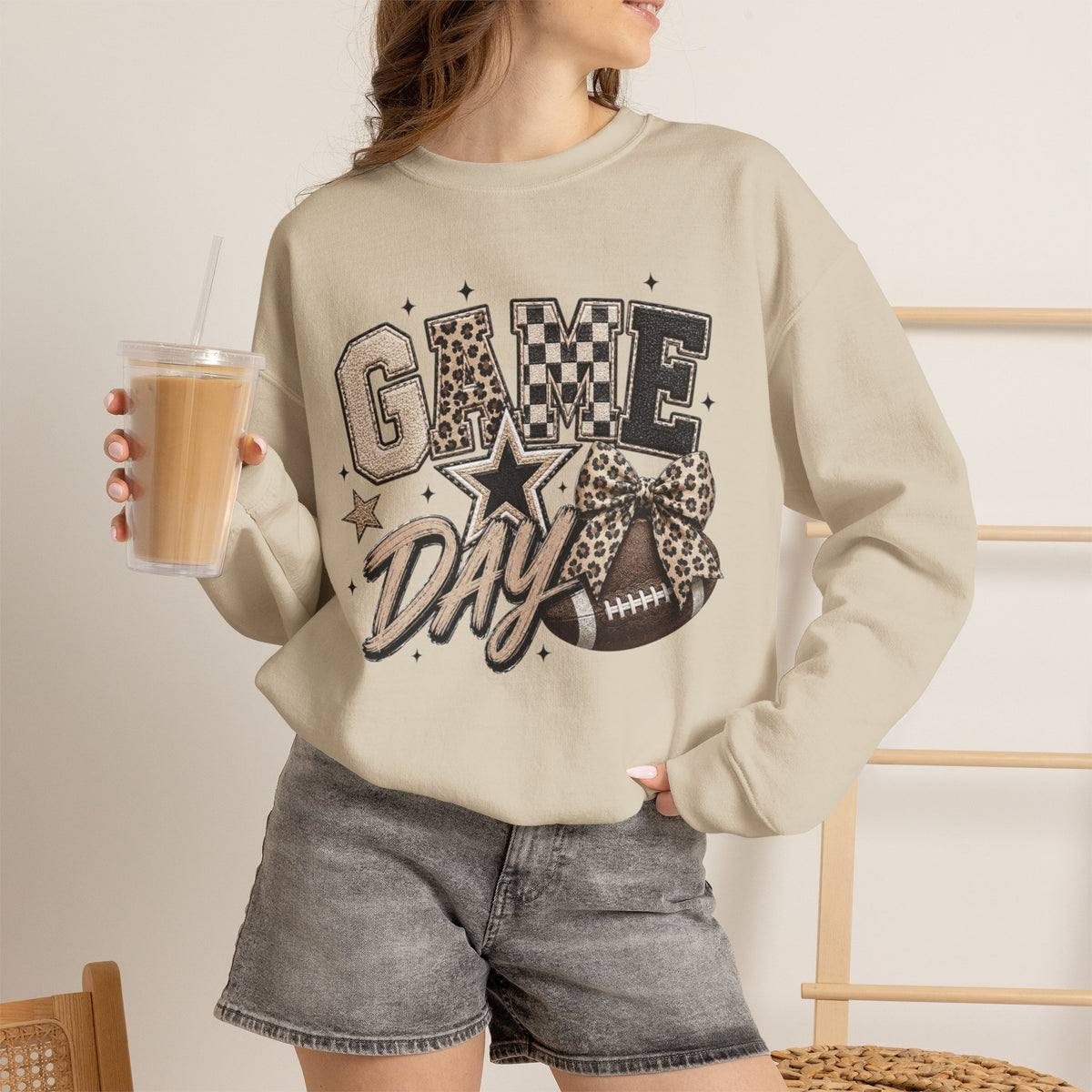 Women Neutral Colors Game Day Crewneck Sweatshirt