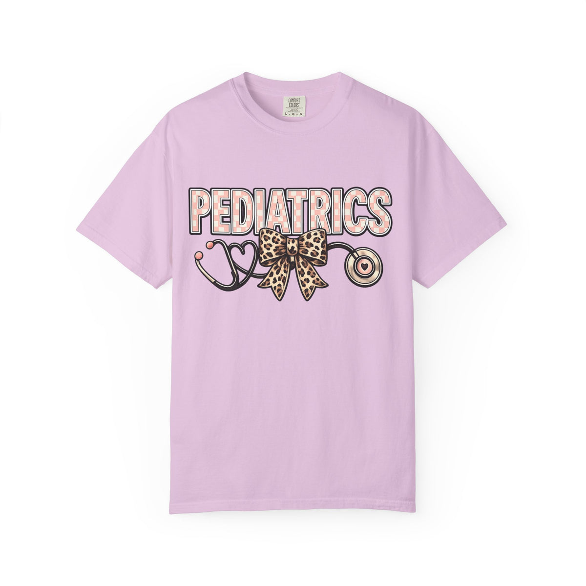 Pediatrics T-Shirt with Leopard Bow & Stethoscope — Cute Medical Tee for Pediatric Nurses/Doctors