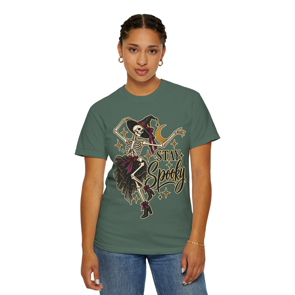 Women Comfort Colors Stay Spooky Skeleton Witch T-Shirt